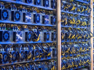 A bustling cryptocurrency mining farm